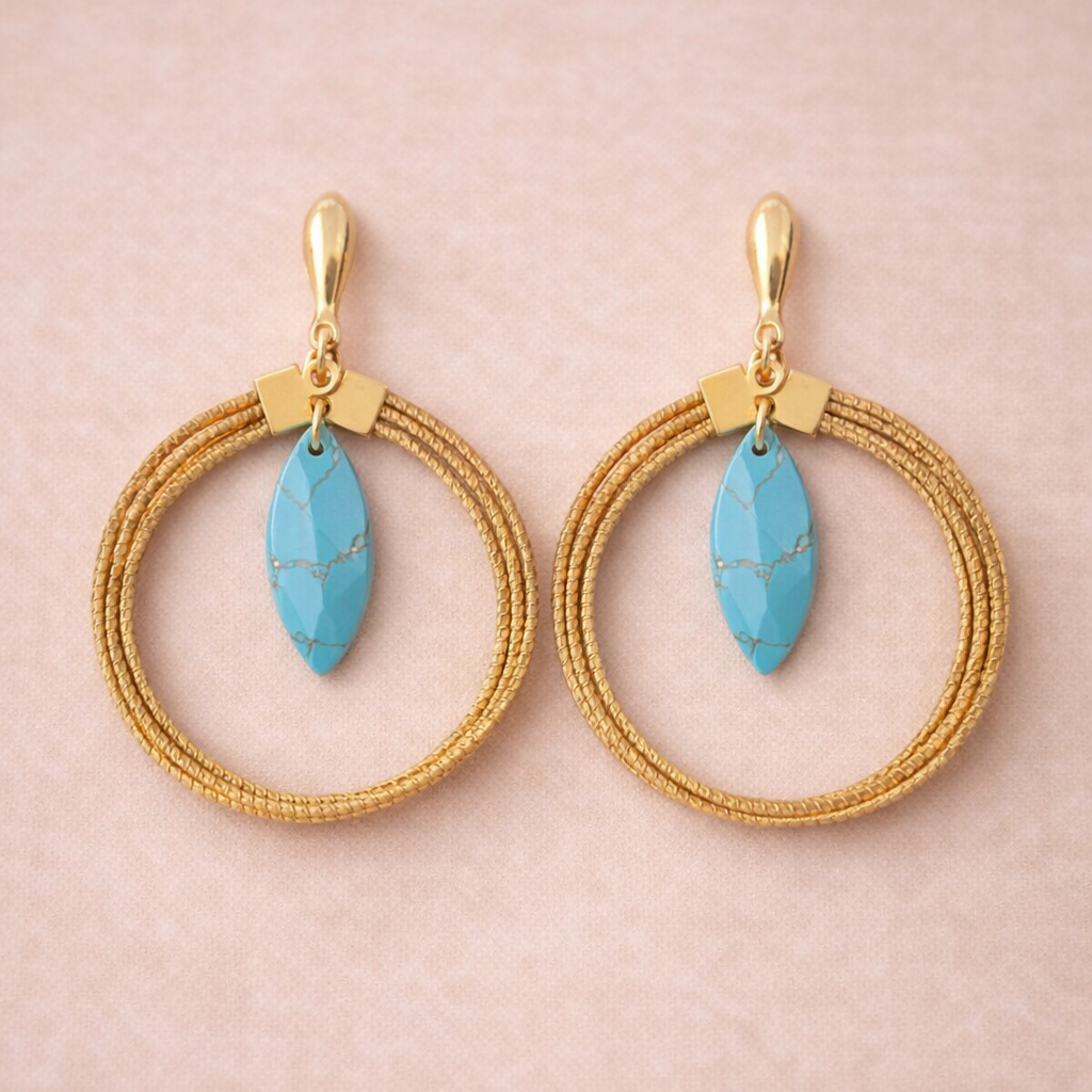 Boucles D'oreilles Dorées Et Turquoise - Commerce équitable, Dormeuses, Neuves